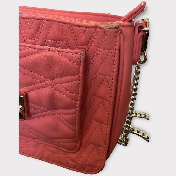 Versace Jeans Pink Leather Shoulder Bag Quilted Front Silver Locking Clasp Purse - Picture 9 of 15